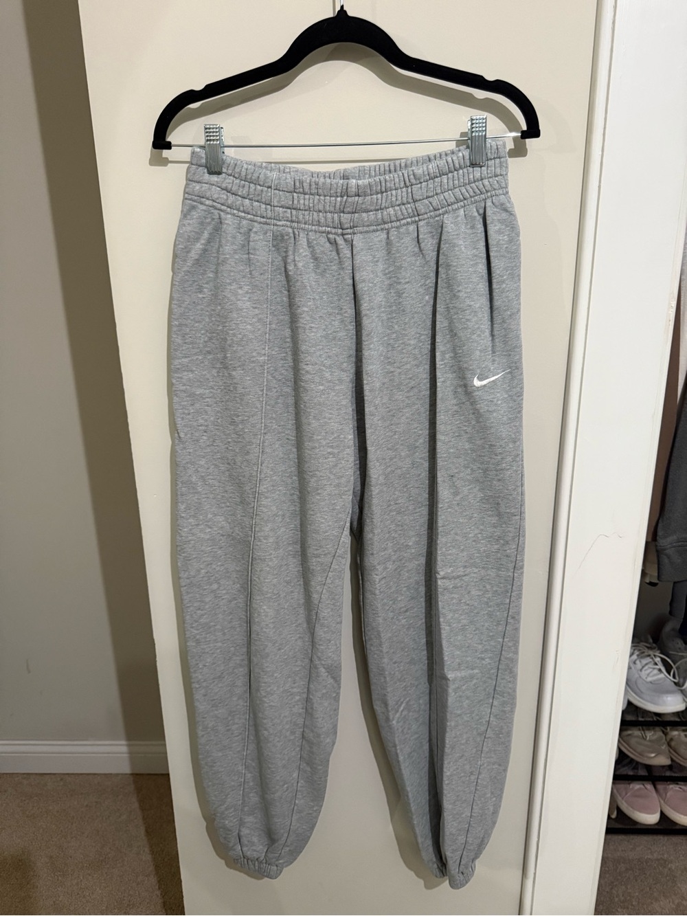 Nike Gray Sweat Joggers with White Swoosh